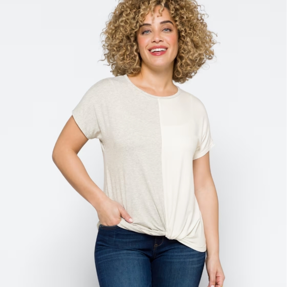 Pink Clover Cream and White Short Sleeve Tee